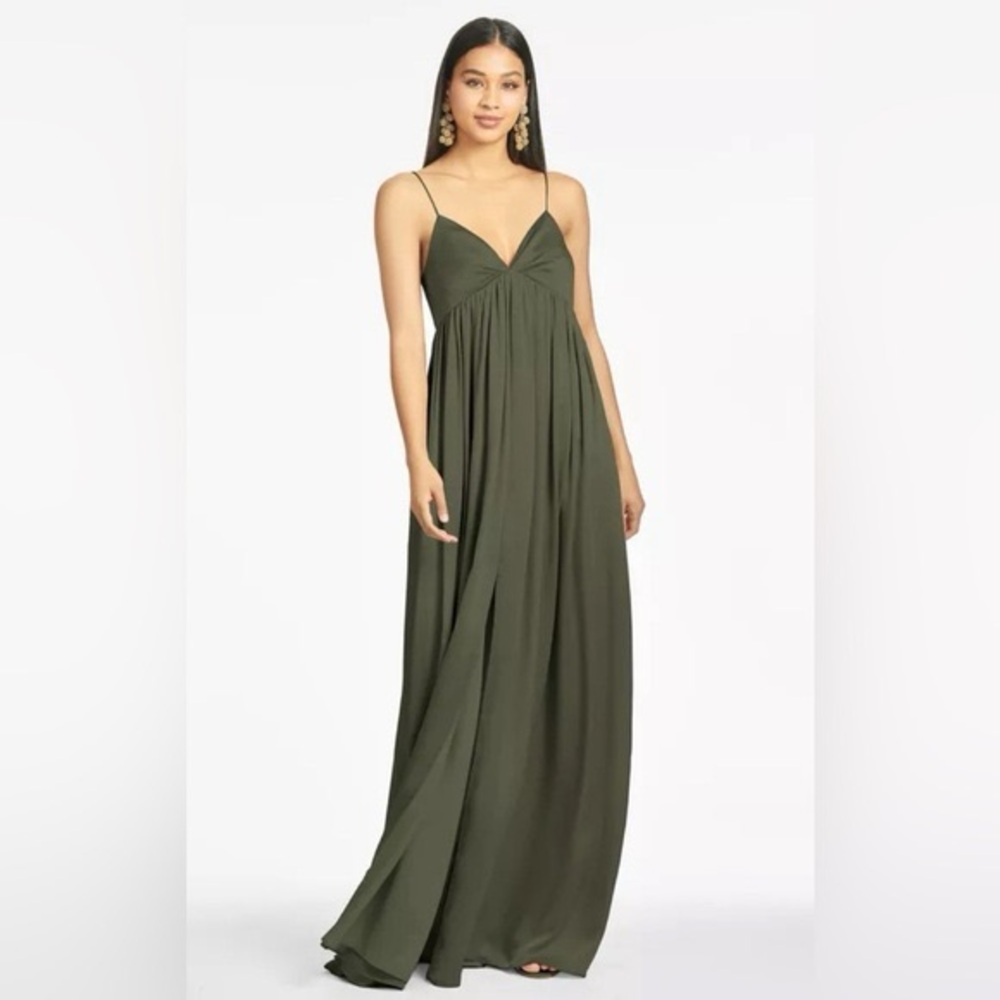 Sachin & Babi Olive Green Maxi Dress Chiffon Formal Bridesmaid Size 6